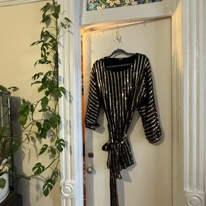 Hera Collection striped gold and black sequin dress